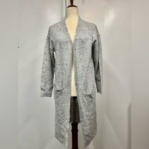 CENY Cardigan Women Size XS Gray Speckled Open Front Longline Pockets Soft Cozy
